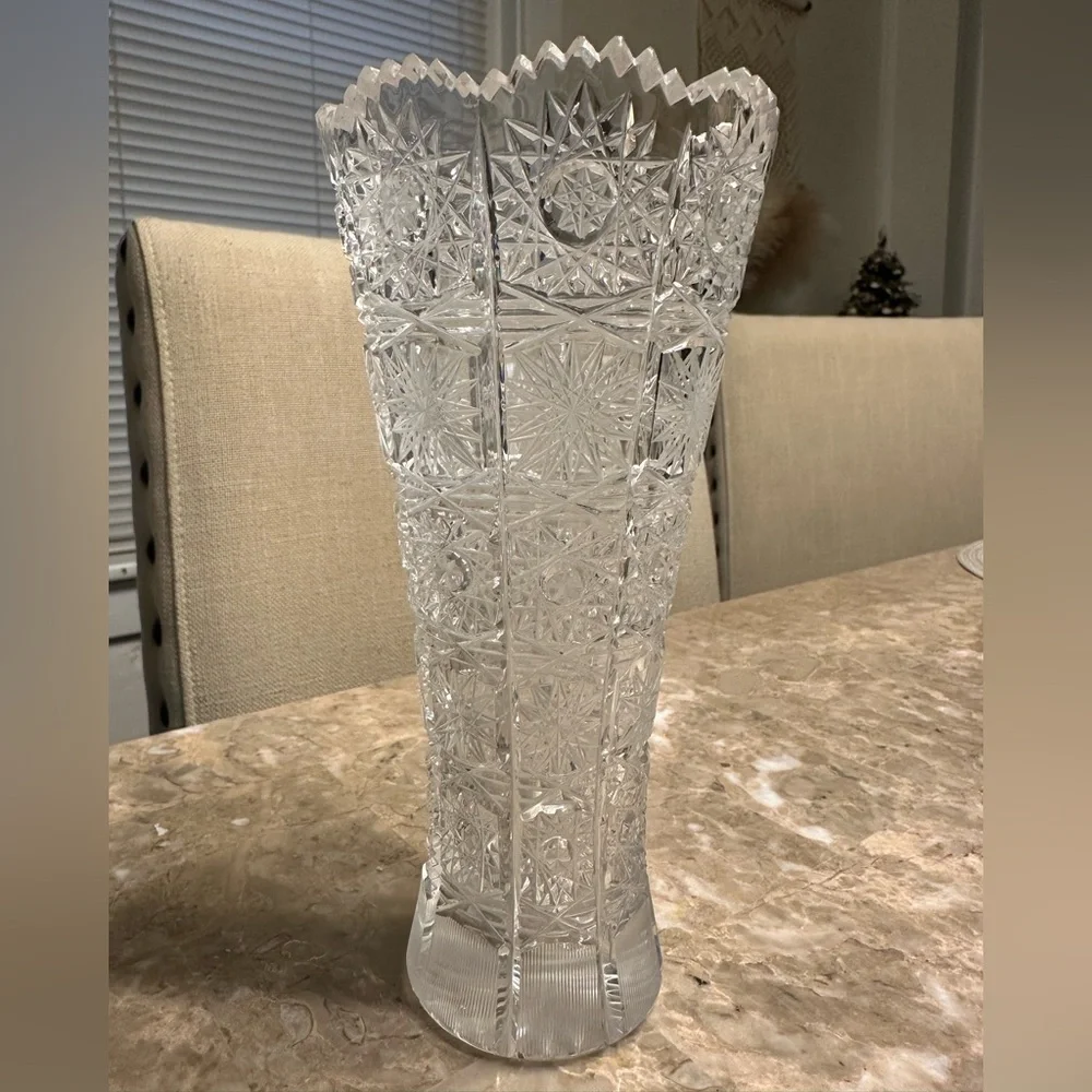 8 Crystal Vase Bohemian Czech Hand Cut Queen Lace 24% Lead
